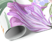 鮮やかな花パープルブルーピンクオレンジ ラッピングペーパー (ロールコーナー)