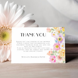 鮮やかな花園のカラフルな花のブライダルシャワー サンキューカード