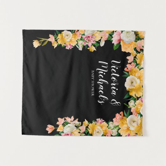 鮮やかな花嫁シャワーのための明るい花の背景 タペストリー (正面(横))