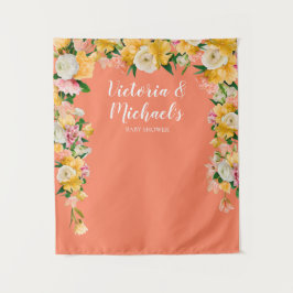 鮮やかな花嫁シャワーのための明るい花の背景 タペストリー