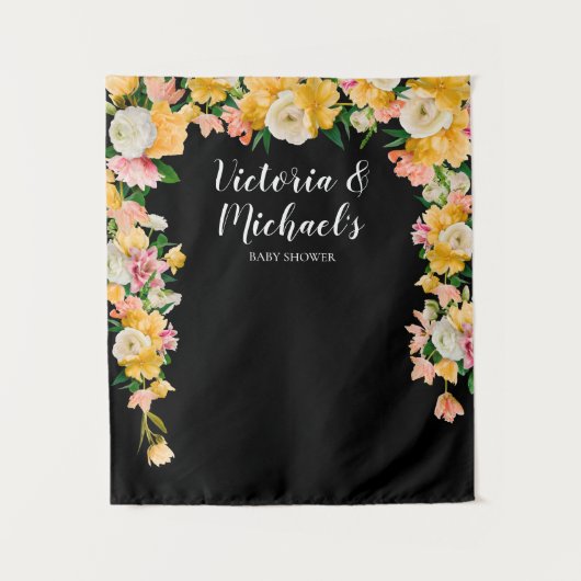 鮮やかな花嫁シャワーのフラワーバックドロップ タペストリー (正面)