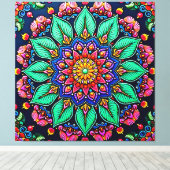 鮮やかな花曼荼羅アート キャンバスプリント (インサイチュ (ウッドフロア))