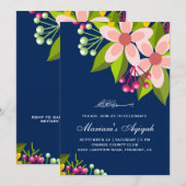 鮮やかな花束の女の子の赤ちゃんアキ―カ 招待状 (正面/裏面)