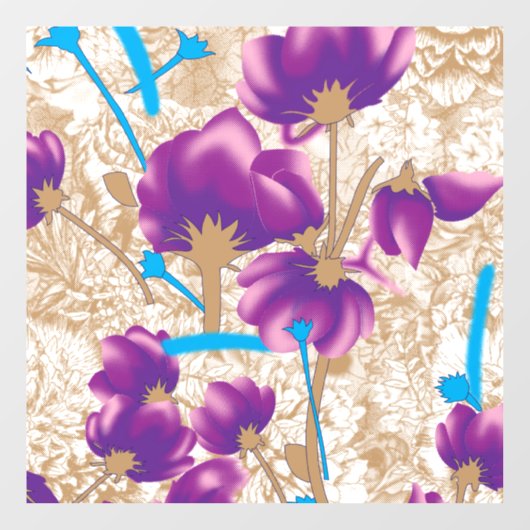 鮮やかな花柄で、紫と青のフ ウィンドウサイン (シート)