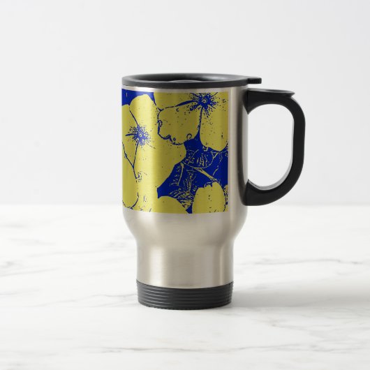 鮮やかな花柄のイエロー ブルー モチーフ トラベルマグ (右)