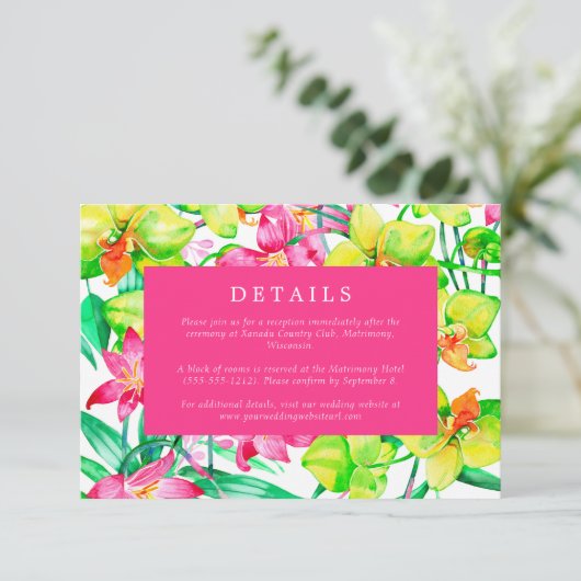 鮮やかな花柄のピンクの水彩画 ウェディングの詳細情報 エンクロージャーカード (スタンド正面)