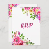鮮やかな花柄のボールドピンクの春の植物学的なデザインの招待状、ぜひご返信を インビテーションポストカード (正面/裏面)