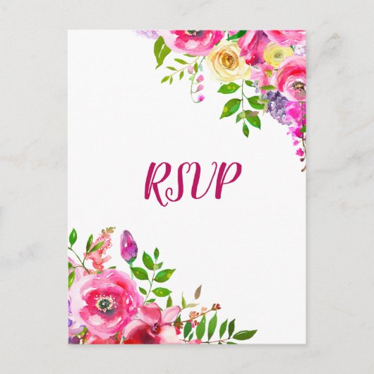 鮮やかな花柄のボールドピンクの春の植物学的なデザインの招待状、ぜひご返信を インビテーションポストカード (正面)