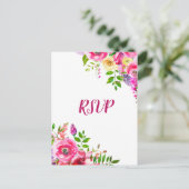 鮮やかな花柄のボールドピンクの春の植物学的なデザインの招待状、ぜひご返信を インビテーションポストカード (スタンド正面)