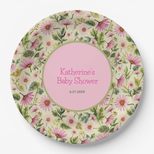 鮮やかな花柄の春のベビーシャワー ペーパープレート (正面)