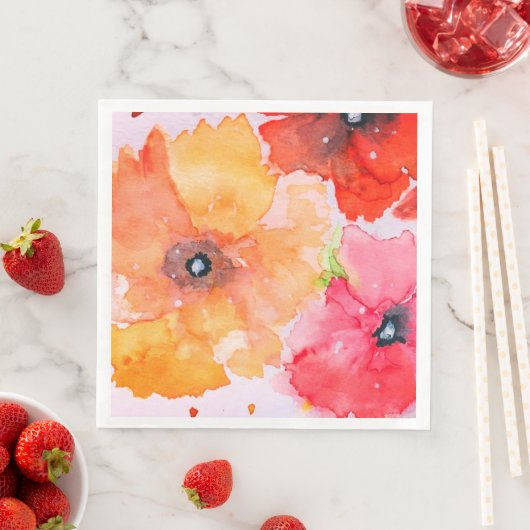 鮮やかな花柄の水彩ナプキン スタンダードカクテルナプキン (インサイチュ)