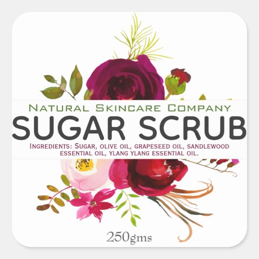 鮮やかな花柄の白ラベル スクエアシール (正面)