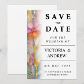 鮮やかな花柄の素敵な結婚式お知らせカード セーブザデート (正面/裏面)