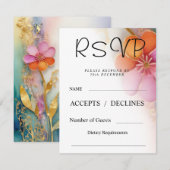 鮮やかな花柄の返信カード 出欠カード (正面/裏面)