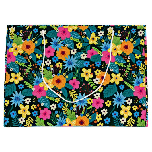 鮮やかな花柄パターン デザイン-43785 ラージペーパーバッグ (正面)