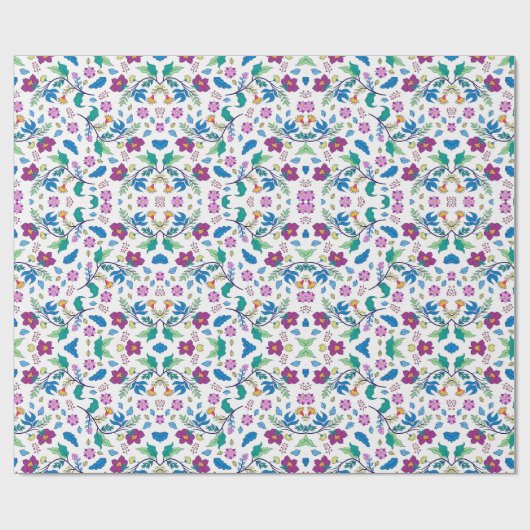 鮮やかな花柄ラッピングの展開図と平面図 ラッピングペーパー (フラット)
