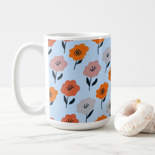 鮮やかな花柄 コーヒーマグカップ (ドーナツ)