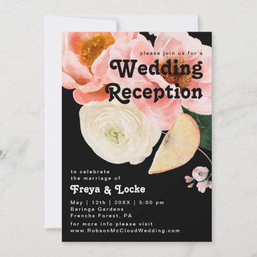 鮮やかな花柄 | ブラックの結婚式の披露宴 招待状 (正面)