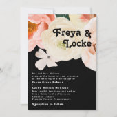 鮮やかな花柄 | ブラック トラディショナル ウェディング 招待状 (正面)