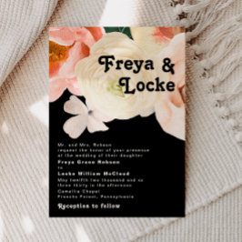 鮮やかな花柄 | ブラック トラディショナル ウェディング 招待状