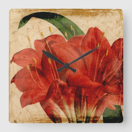 鮮やかな花柄VIII スクエア壁時計 (正面)