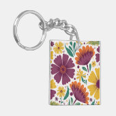 鮮やかな花模様（紫と黄色の花） キーホルダー (正面左)