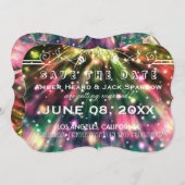 鮮やかな花火の結婚式 Save the Date カード (正面/裏面)