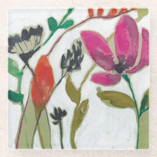 鮮やかな花 ガラスコースター (正面)