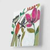 鮮やかな花 スクエア壁時計 (傾斜)