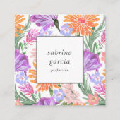 鮮やかな花 |バイオレットブルーオレンジQRコード スクエア名刺 (正面)