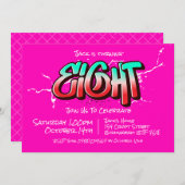 鮮やかな落書きの8歳誕生日招待状 招待状 (正面/裏面)