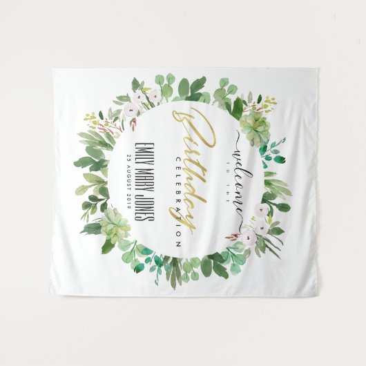 鮮やかな葉の水彩画の誕生日歓迎 タペストリー (正面(横))