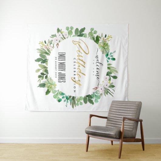 鮮やかな葉の水彩画の誕生日歓迎 タペストリー (インサイチュ(横))