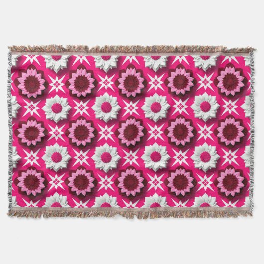 🌸鮮やかな蓮の花 フラワー ピンク ハーモニー✨ スローブランケット (正面)