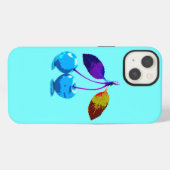 鮮やかな薄青色のチェリー iPhoneケース (裏面横)