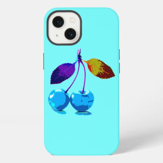 鮮やかな薄青色のチェリー iPhoneケース (裏面)