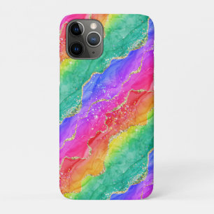 鮮やかな虹とゴールドのフェイクグリッターアゲート iPhone 11 PROケース