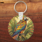 鮮やかな虹のオウム アール・ヌーヴォー キーホルダー (正面)