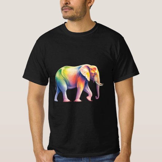 鮮やかな虹のサファリ象 Tシャツ (正面)
