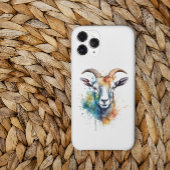 鮮やかな虹のヤギの肖像 iPhoneケース