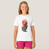 鮮やかな虹の水彩スプラッターバード キッズ Tシャツ (正面フル)