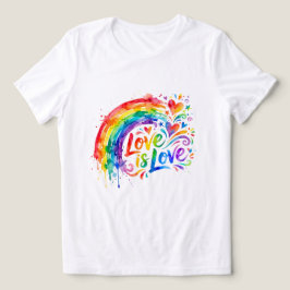 鮮やかな虹の水彩スプラッター「愛は愛」 トライブレンドTシャツ