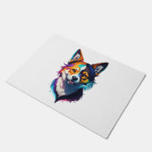 鮮やかな虹の現実的なコーギー犬のデザイン ドアマット (アングル)