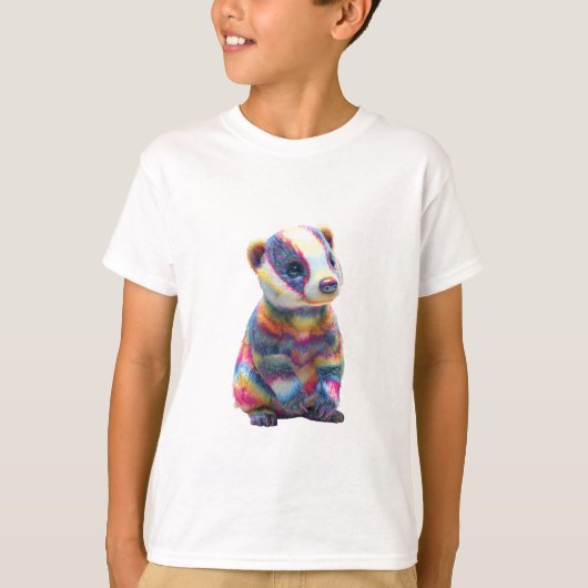 鮮やかな虹の縞模様のアナグマの子供たち Tシャツ (正面)