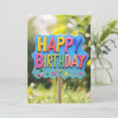 鮮やかな虹色のハッピーバースデーサイン バースデー 招待状 (スタンド正面)