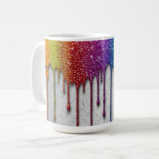 鮮やかな虹色のペイントドリップス コーヒーマグカップ (正面左)