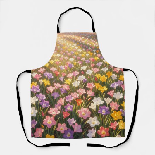 鮮やかな虹色のユリの花畑 エプロン (正面)
