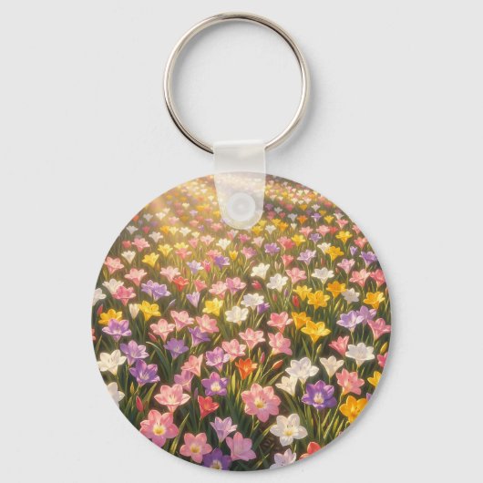 鮮やかな虹色のユリの花畑 キーホルダー (正面)
