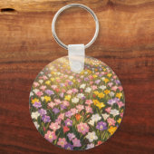 鮮やかな虹色のユリの花畑 キーホルダー (正面)