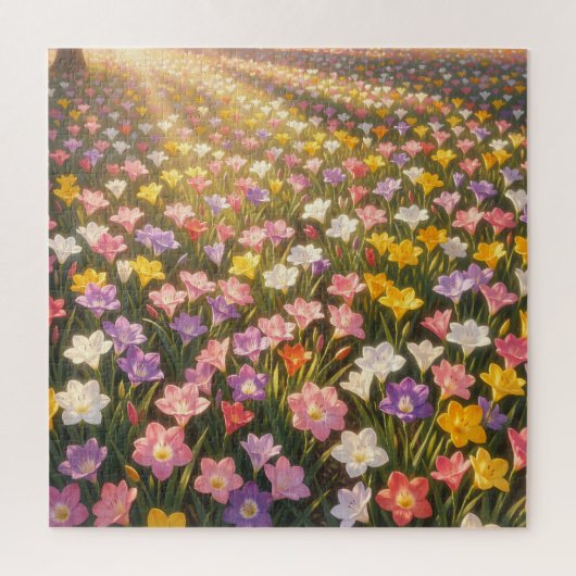 鮮やかな虹色のユリの花畑 ジグソーパズル (縦)